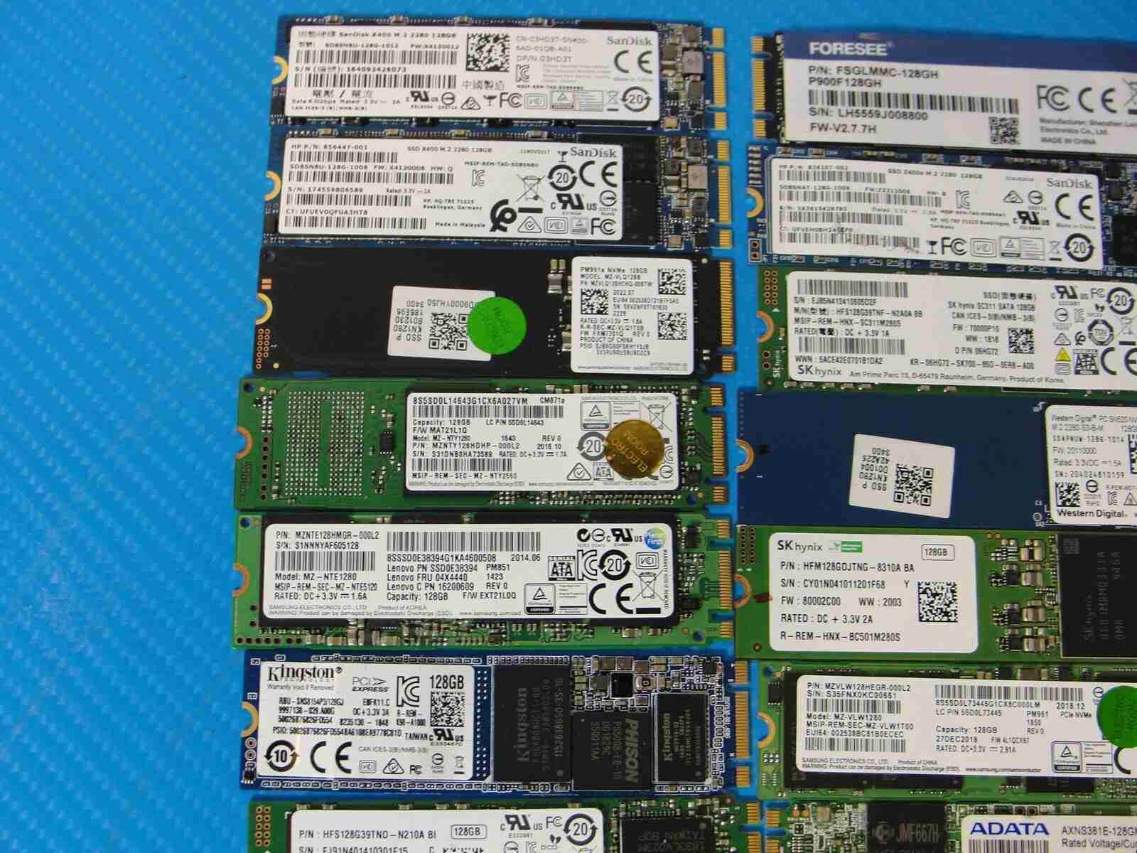 LOT of 25x Internal 128/256 GB PCIe NVMe M2 2280 Solid State Drive SSD MIX BRAND - Gotlaptoppartss