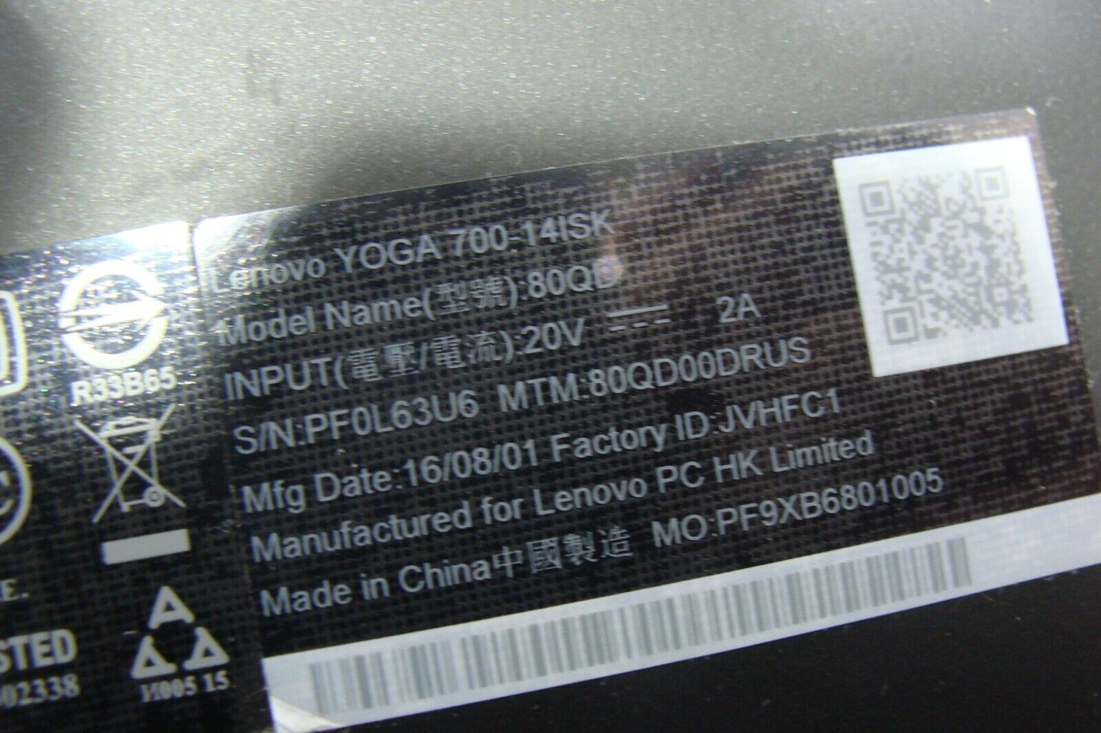Lenovo Yoga 700-14ISK 14" Genuine Bottom Case Base Cover AP0YC000800