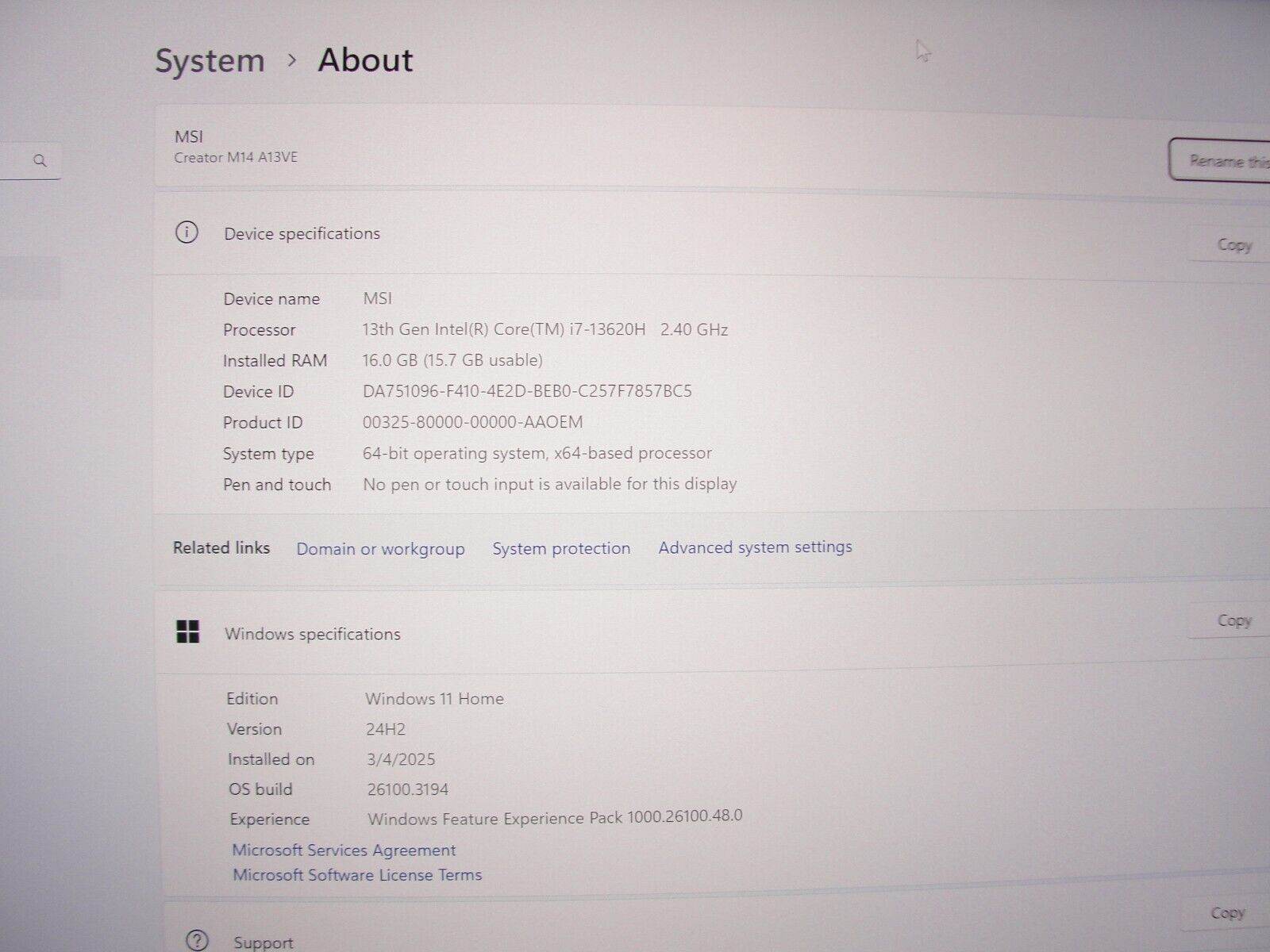 MSi Creator M14 A13VE 14”WUXGA i7 13th Gen 2.4GHz 16GB SSD 1TB NVIDIA RTX 4050