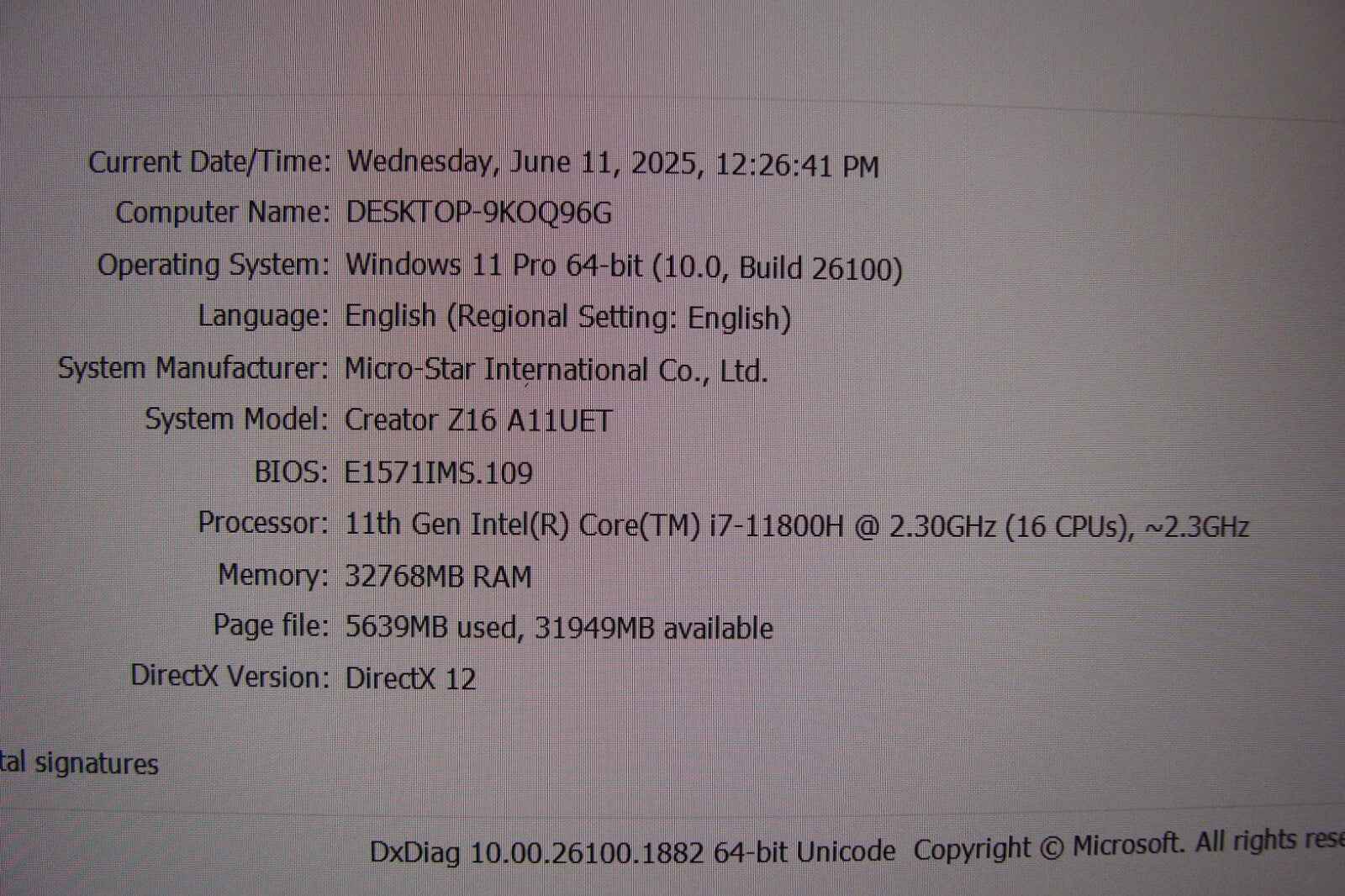 MSI Creator Z16 16" QXGA TOUCH 120hz i7-11800H 2.3GHz 32GB 1TB RTX 3060 100%Batt