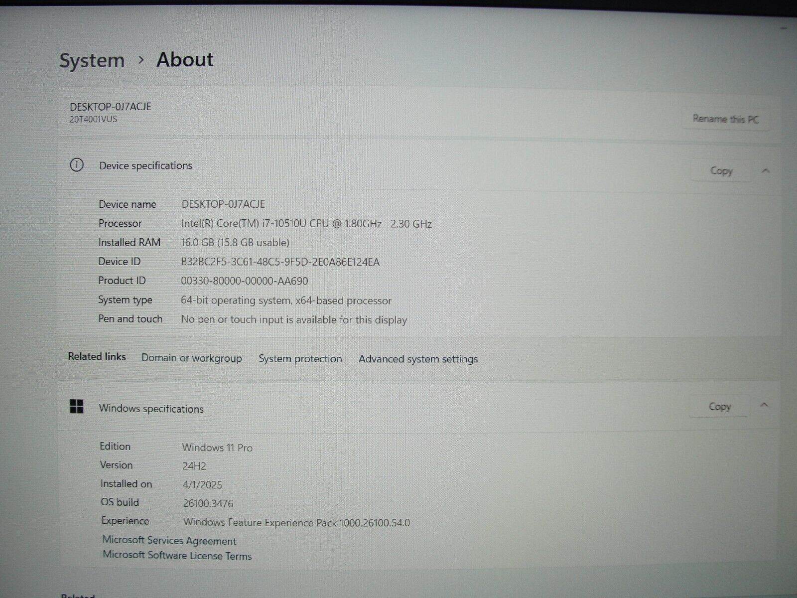 Lenovo ThinkPad P15s Gen 1 15.6” FHD i7-10510U 1.8GHz 16GB SSD 512GB NVIDIA P520