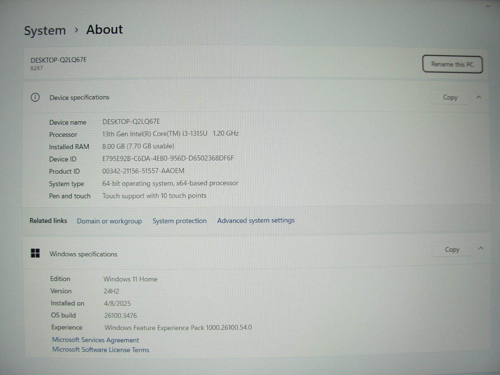 Lenovo IdeaPad Slim 3 15IRU8 15.6”FHD TOUCH Core i3-1315U 1.2GHz 8GB SSD 256GB