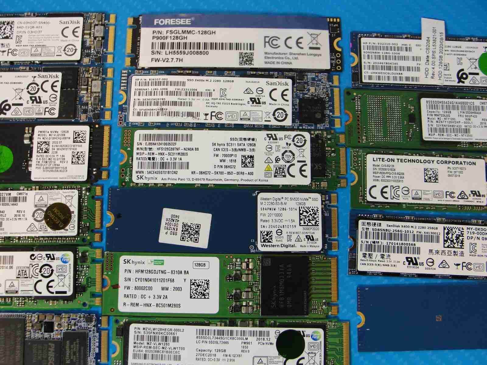 LOT of 25x Internal 128/256 GB PCIe NVMe M2 2280 Solid State Drive SSD MIX BRAND - Gotlaptoppartss
