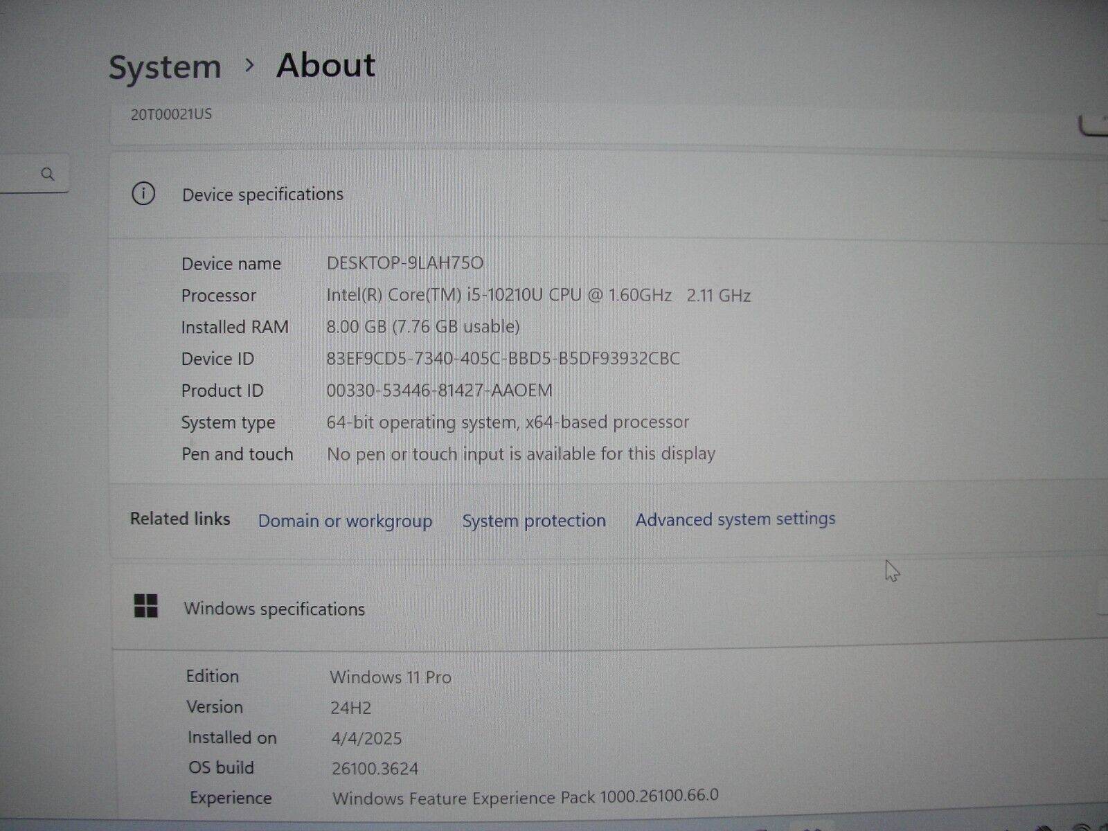 Lenovo ThinkPad T14s Gen 1 14” FHD Intel Core i5-10210U 1.6GHz 8GB SSD 256GB
