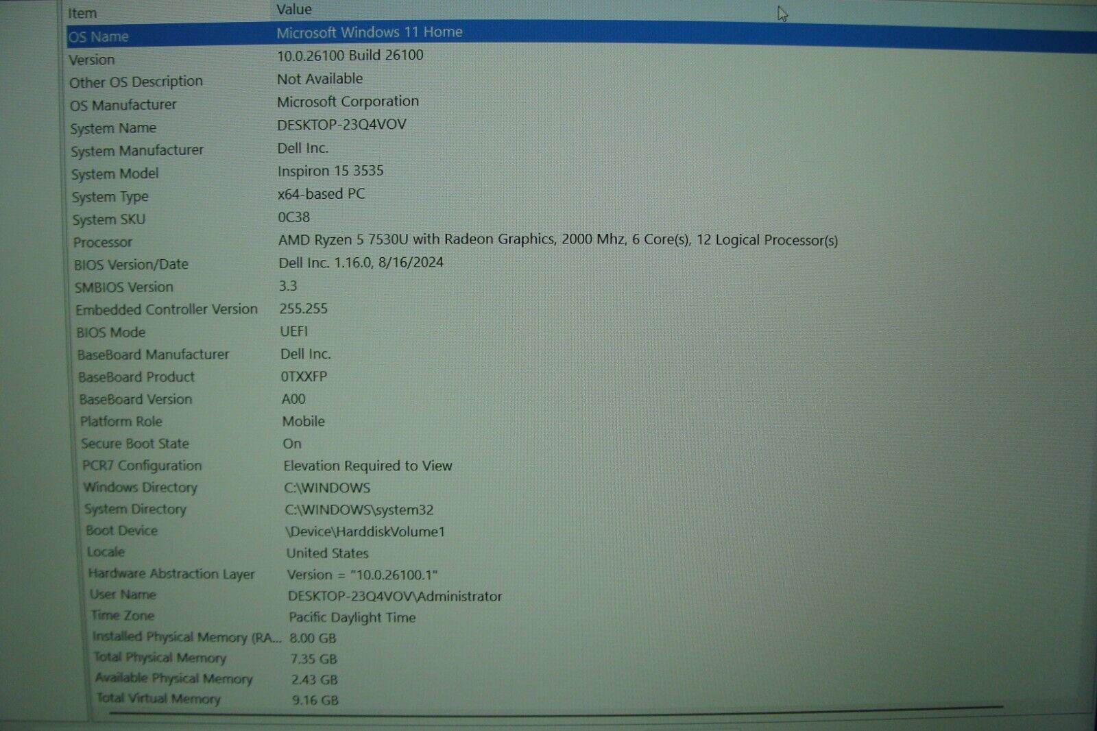 Dell Inspiron 15 3535 15.6” FHD TOUCH AMD Ryzen 5 7530U 2GHz 8GB 512GB Win11Home