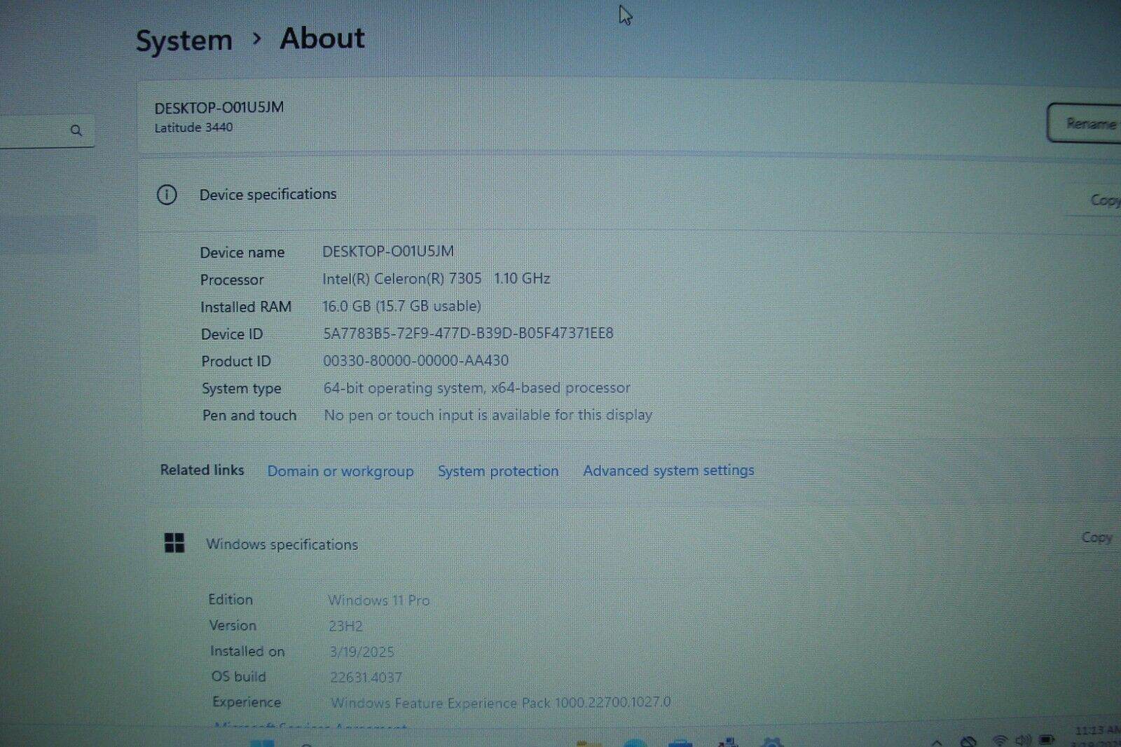 Dell Latitude 3440 14”HD celeron 7305 1.1GHz 16GB 256GB SSD +PA Warranty 02/2027