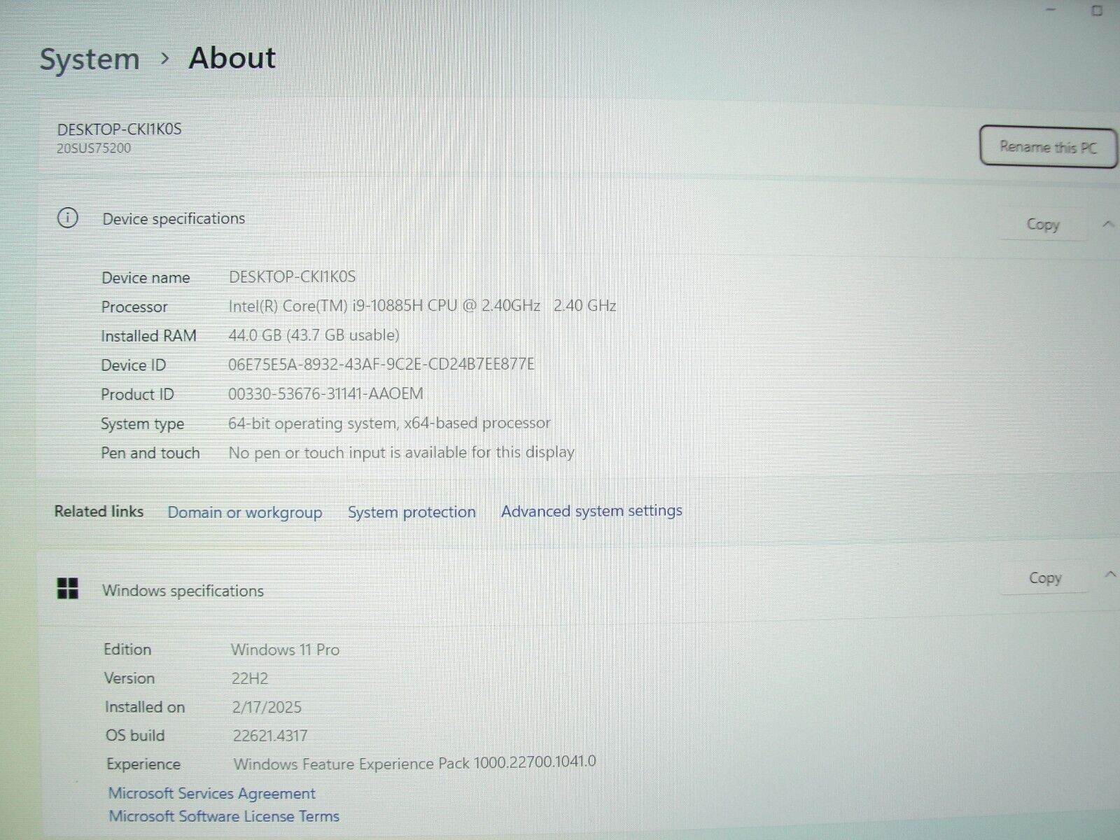 Lenovo ThinkPad P15 Gen1 15.6” FHD  NV QUADRO T2000 4GB 2.4GHz 44GB SSD 1TB/1TB
