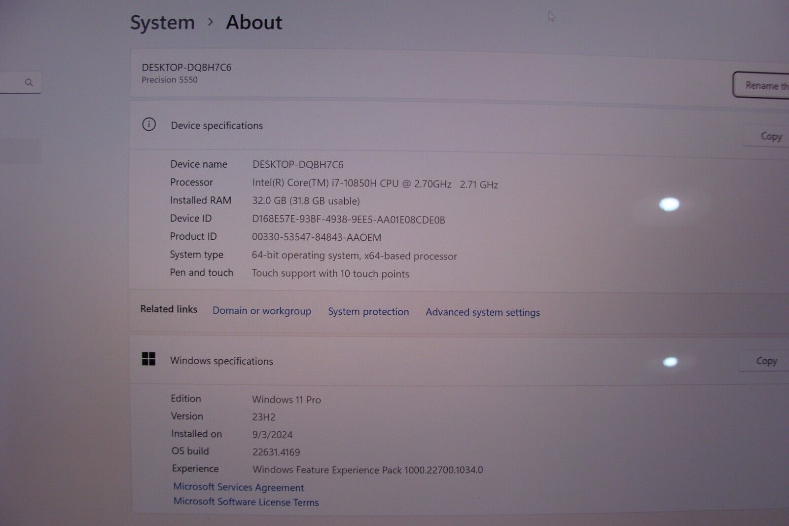Dell Precision 5550 15.6"UHD+ TOUCH i7-10850H 2.7GHz 32GB 512GB Win11Pro T1000