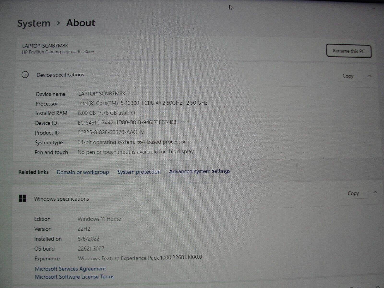 HP Pavilion Gaming 16-A0032DX 16.1” FHD Core i5-10300H 2.5GHz 8GB  SSD 512GB