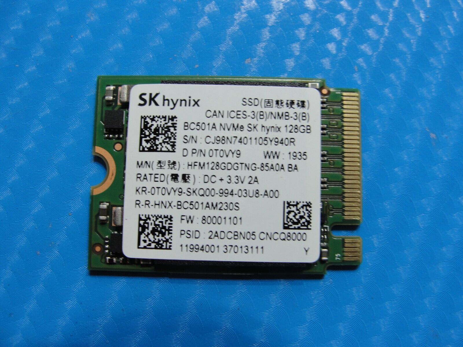 Dell 5300 SK Hynix 128GB NVMe M.2 SSD Solid State Drive HFM128GDGTNG-85A0A T0VY9