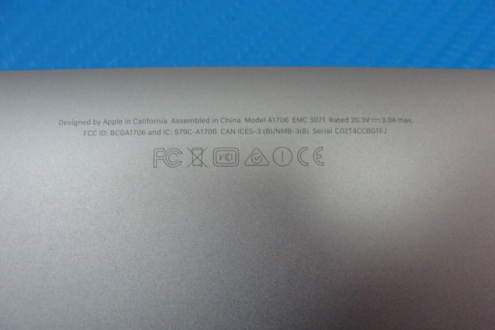 MacBook Pro 13" A1706 Late 2016 MLH12LL MNQF2LL Bottom Case Space Gray 923-01381