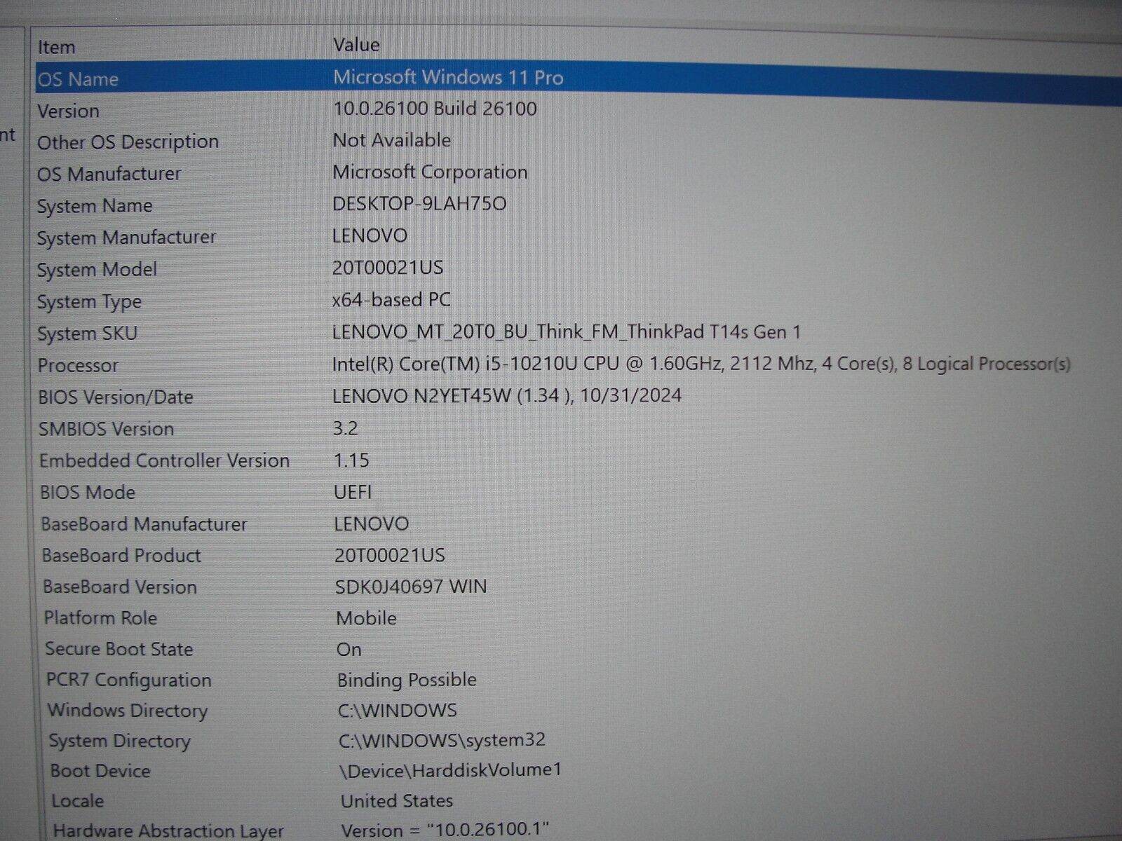 Lenovo ThinkPad T14s Gen 1 14” FHD Intel Core i5-10210U 1.6GHz 8GB SSD 256GB