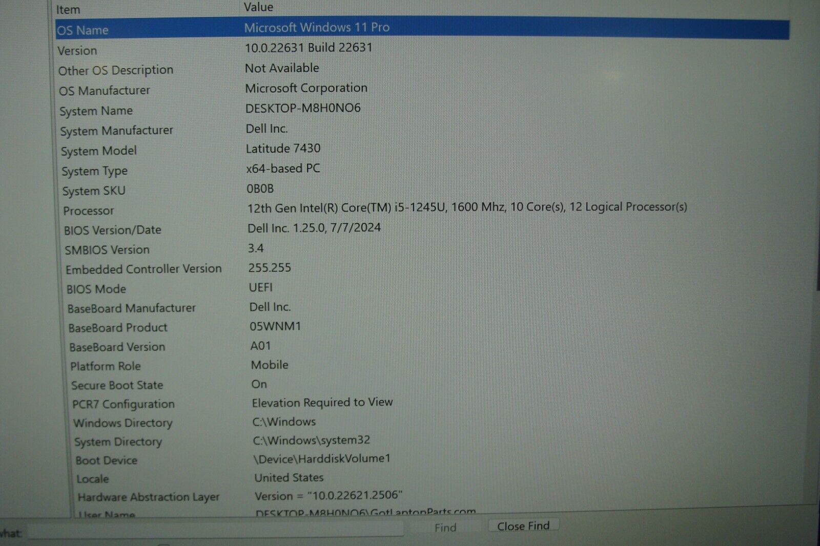 Dell Latitude 7430 14" FHD Intel i5-1245U max4.4GHz 16GB 512GB SSD Warranty 2026