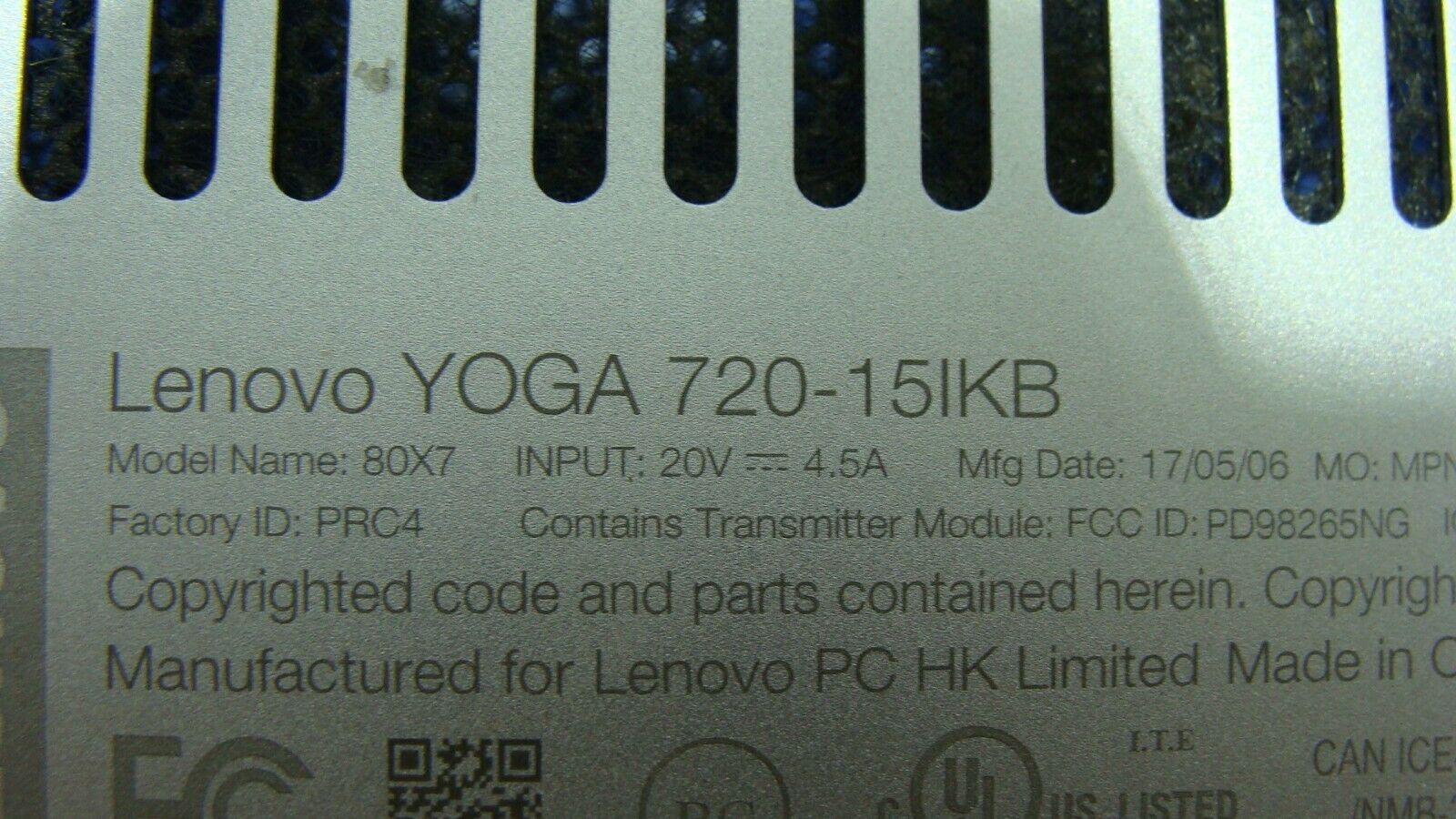 Lenovo Yoga 15.6"  720-15IKB 80X7 Genuine Laptop Bottom Case AM1YU000330