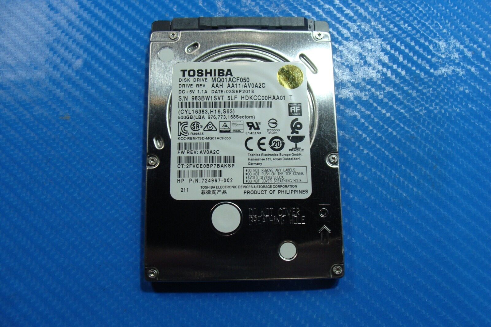 HP 440 G5 Toshiba 500GB SATA 2.5" HDD Hard Drive MQ01ACF050 724967-002
