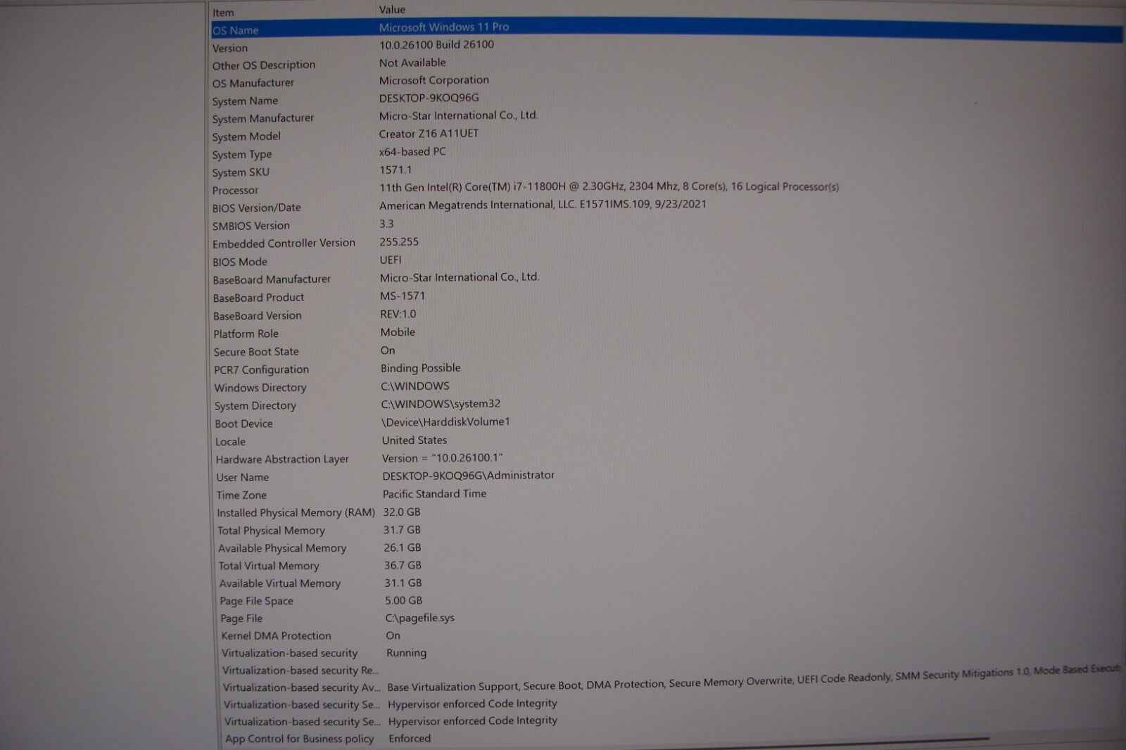 MSI Creator Z16 16" QXGA TOUCH 120hz i7-11800H 2.3GHz 32GB 1TB RTX 3060 100%Batt