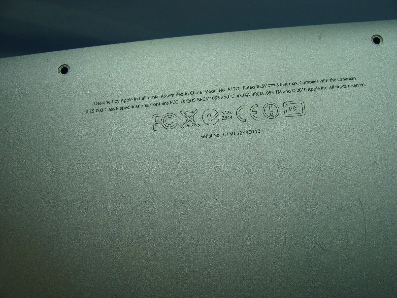 MacBook Pro 13" A1278 Mid 2012 MD101LL/A Genuine Bottom Case Silver 923-0103