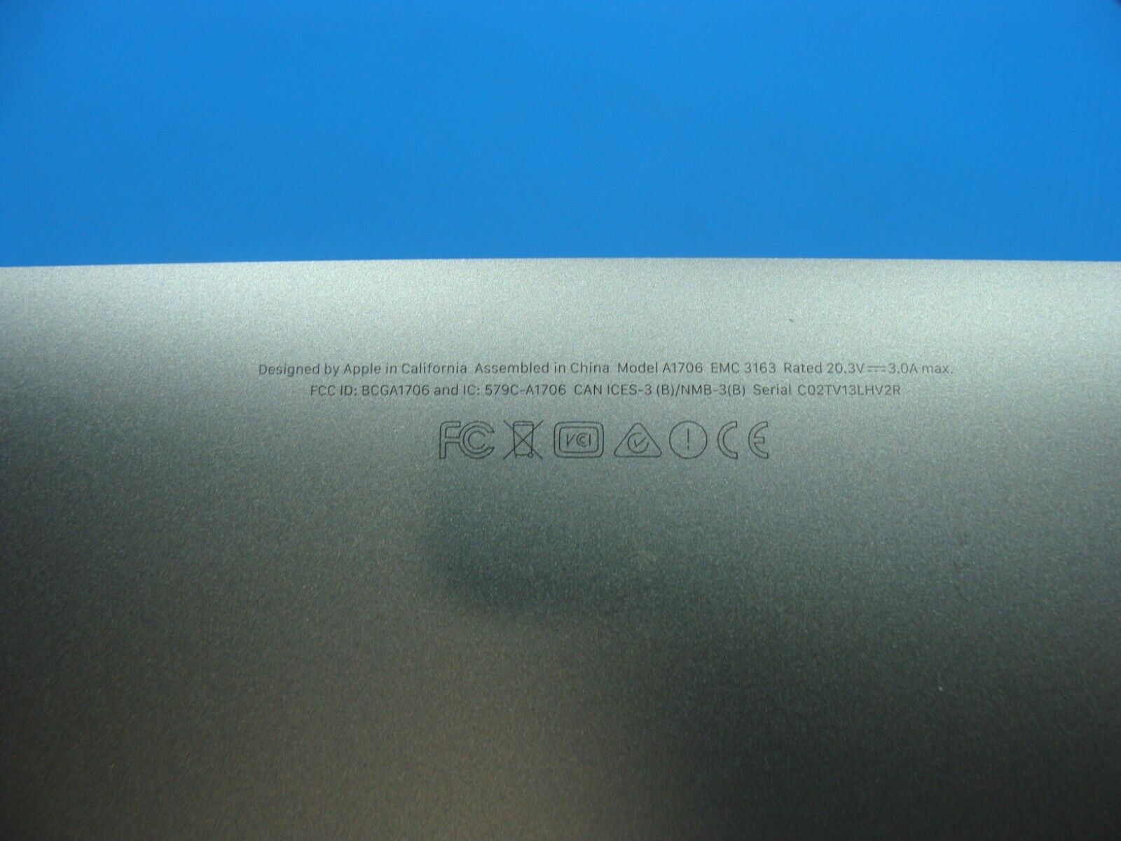 MacBook Pro A1706 13" Mid 2017 MPXV2LL/A Bottom Case Space Gray 923-01787
