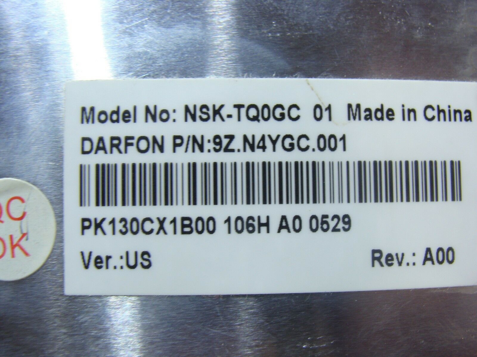 Toshiba Satellite A665-S6050 16" Genuine Keyboard 9Z.N4YGC.001 K000101540 AS IS Toshiba