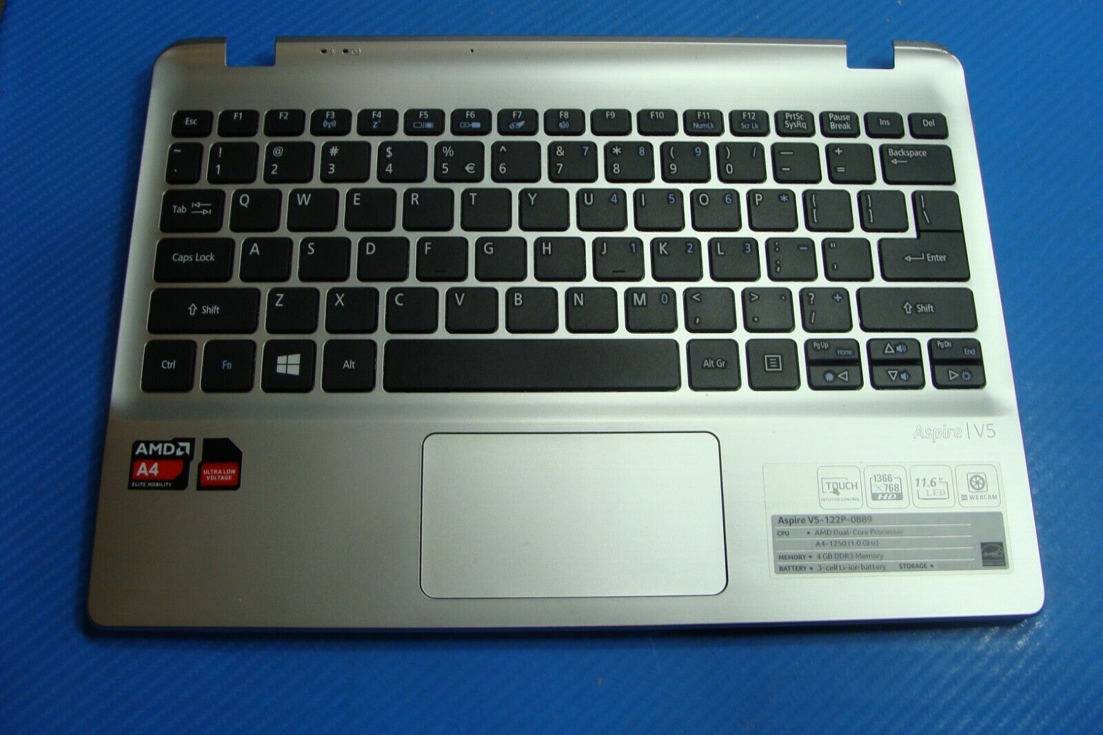 Acer Aspire 11.6" V5-122p-0889 Palmrest w/TouchPad Keyboard 60.4LK03.001 Grade A
