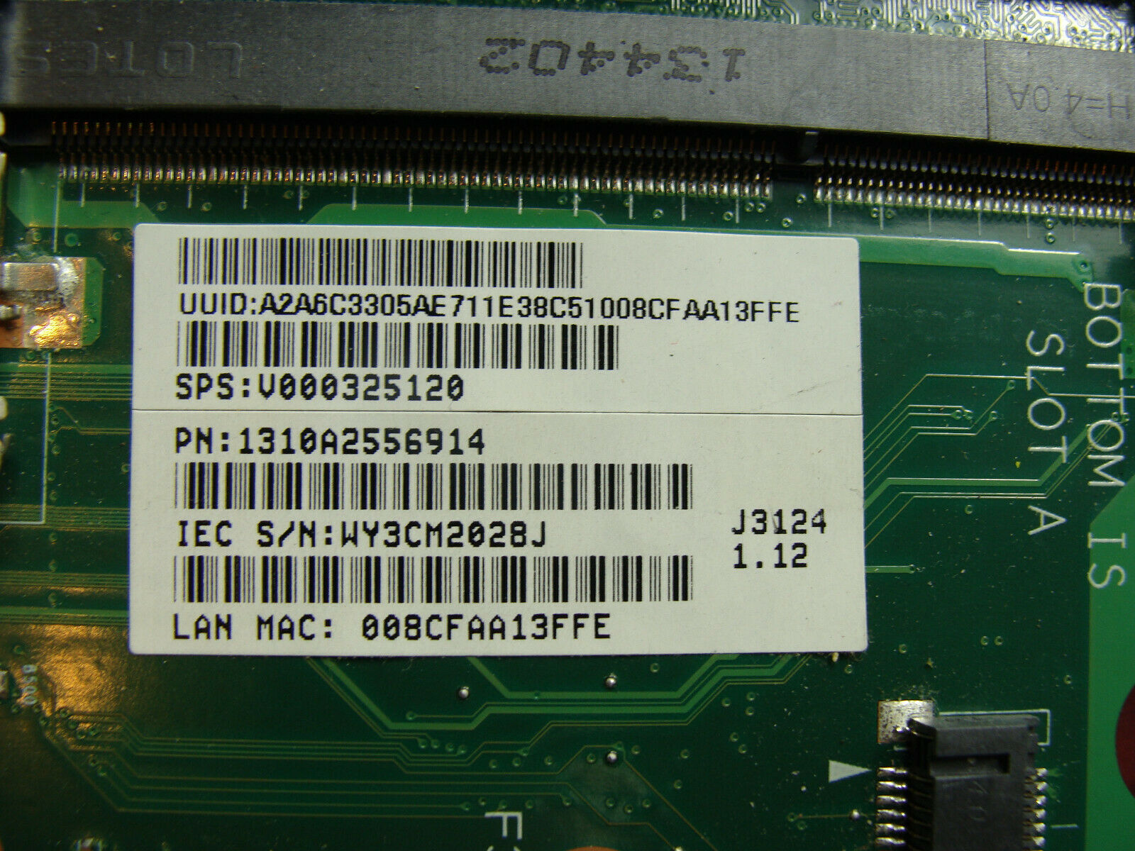 Toshiba Satellite C55D-A5304 15.6" AMD E1-2100 Motherboard V000325120 AS-IS Toshiba